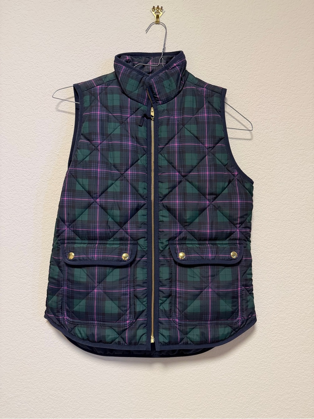 J. Crew Quilted Plaid Vest in Green and Purple